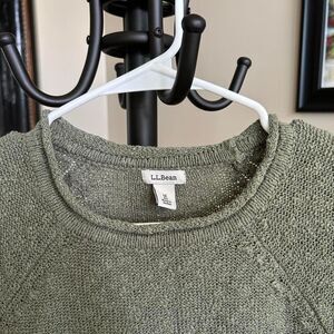 Vintage L.L. Bean 100% Cotton Sweater Sage Green Rolled Neckline Women's Size M